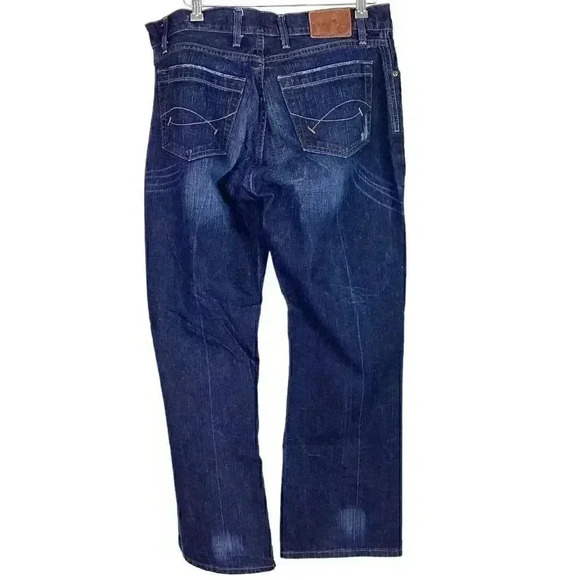EAST WEST EW Mens 38 X 32 Buttonfly Hand Finished Boot Jeans Cotton Blue Y2K - Picture 6 of 11